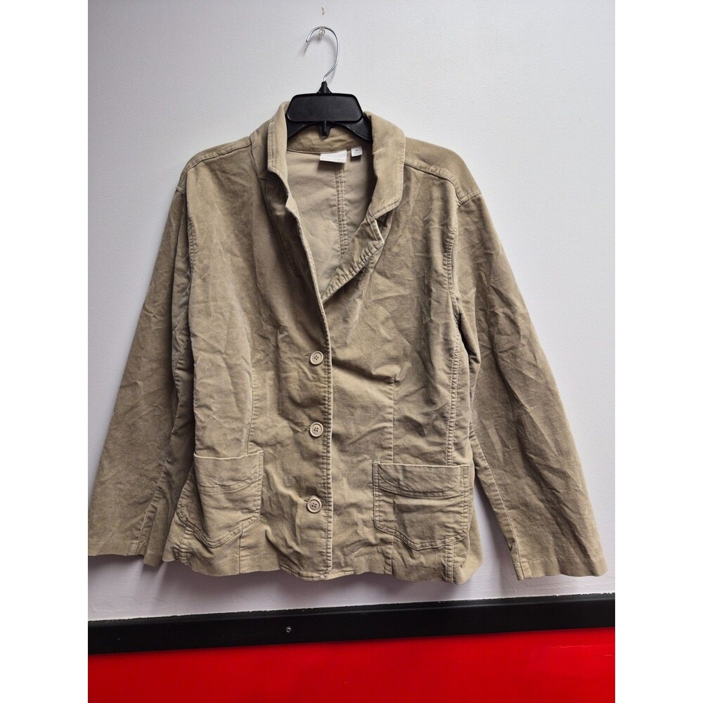 Sonoma Life Style Womens 1X Blazer Jacket Tan Khaki Button Front Casual Coat